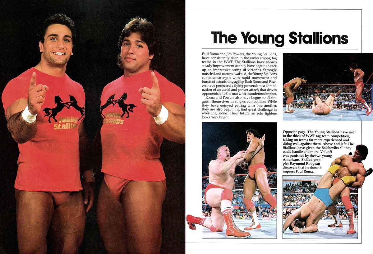 WWFWrestling1's tweet photo. Profile of The Young Stallions from WWF Superstars III magazine published in 1988. ππ #WWF #WWE #Wrestling #JimPowers #PaulRoma https://t.co/KqFJCSIJ7m