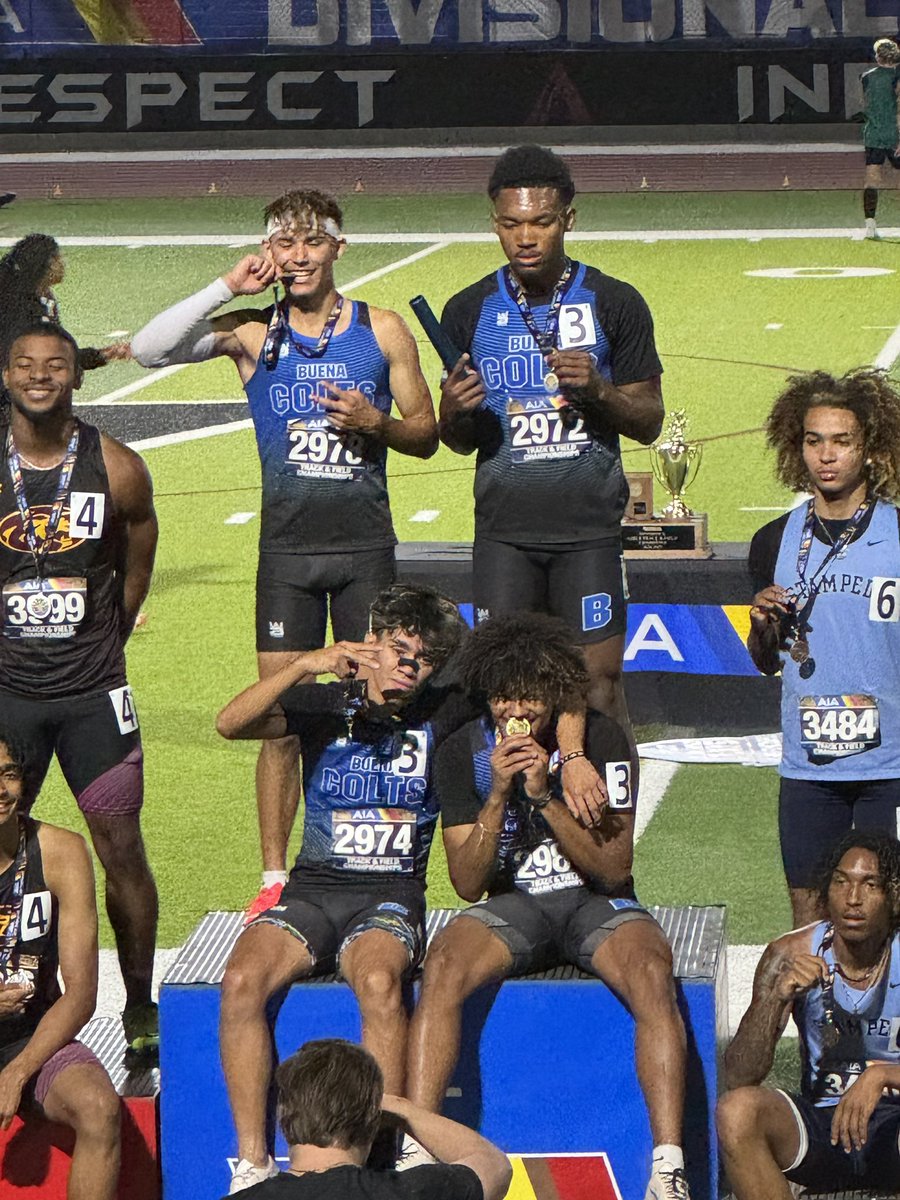 Buena Colts Football (@buenacoltsfb) on Twitter photo Huge CONGRATULATIONS to our Buena 4X400m Relay for winning the AZ 5A State Championship today!!!
WR/DB Jayden Thomas
<a href="/jaydenthomas26/">Jayden Thomas</a>
RB/DB Ricardo Brooks
<a href="/RicardoBrooksJr/">Ricardo Brooks</a>
Going to be burning up the gridiron soon with that speed!!!
Bringing home that GOLD! Champions! Huge CONGRATULATIONS to our Buena 4X400m Relay for winning the AZ 5A State Championship today!!!
WR/DB Jayden Thomas
<a href="/jaydenthomas26/">Jayden Thomas</a>
RB/DB Ricardo Brooks
<a href="/RicardoBrooksJr/">Ricardo Brooks</a>
Going to be burning up the gridiron soon with that speed!!!
Bringing home that GOLD! Champions!