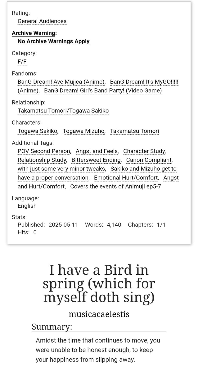 soranomusica's tweet photo. It is FINALLY FINISHED!!!!!!!! 

More Tomosaki food for the masses... I'm pretty happy w how this turned out, so I hope you guys enjoy it too <3 

Feel free to lmk your thoughts! I'd love to hear them ⸜(｡˃ ᵕ ˂ )⸝♡

https://t.co/Db26C1GKmi

#AveMujica #MyGO https://t.co/4DvgIG5NY4