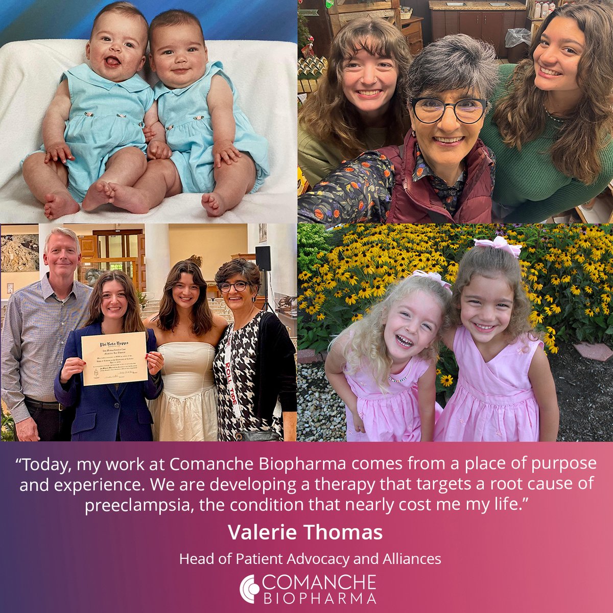 ComancheBio's tweet photo. This Mother’s Day, we invite you to read a reflection from Valerie Thomas, a Comanche Biopharma co-founder and Head of Patient Advocacy. Valerie shares her personal story of surviving preeclampsia and how that experience continues to drive her commitment to advancing maternal health. Her journey is a reminder of what’s at stake and why meaningful progress in pregnancy care is so urgently needed. 

Read Valerie's reflection here: https://t.co/Pz1KxR2FgU

#PreeclampsiaAwarenessMonth #ChampionsOfChange #Preeclampsia #HELLPsyndrome #Pregnancy #MothersDay