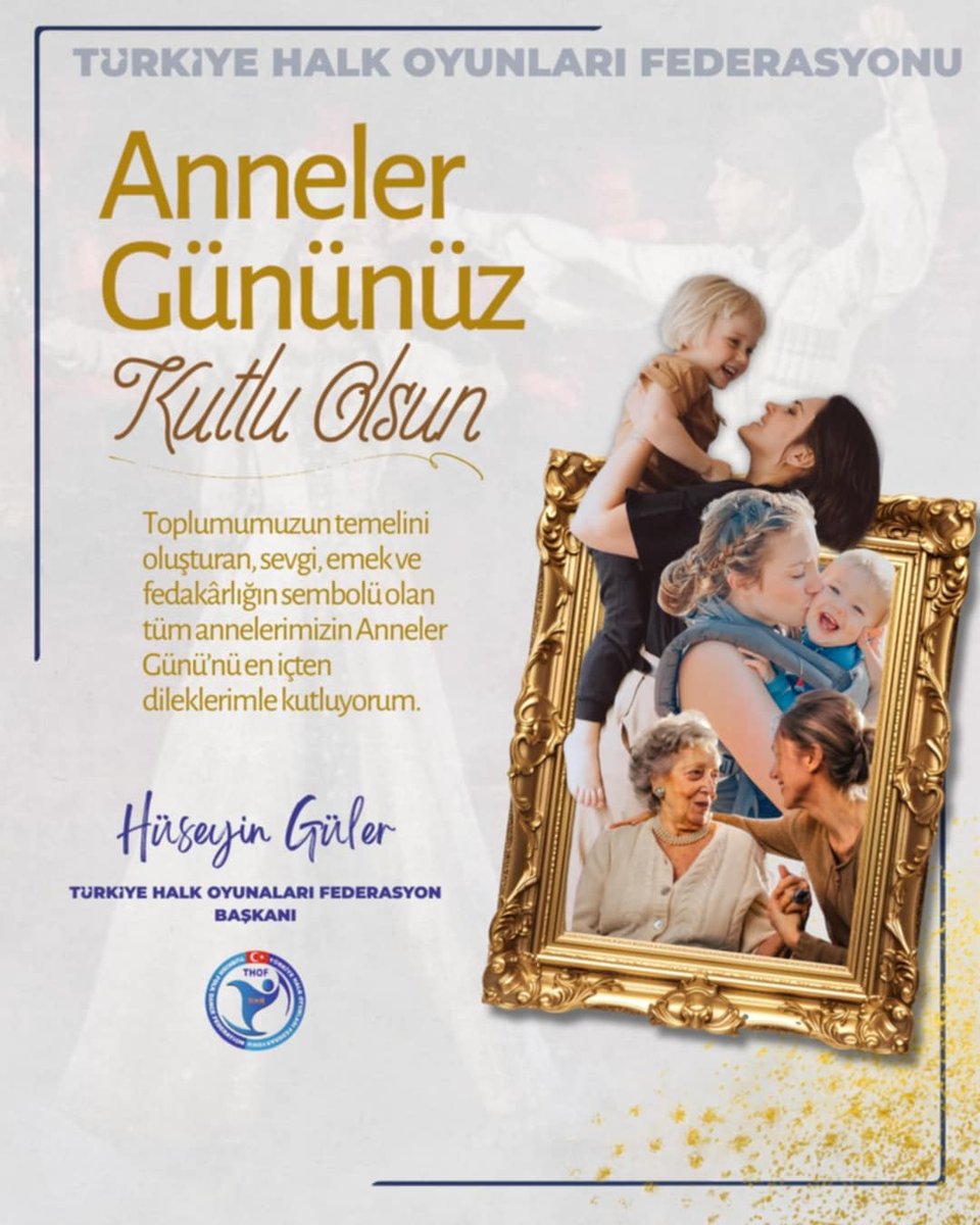 Toplumumuzun temelini oluşturan,sevgi,emek ve fedakarlığın sembolü olan tüm annelerimizin Anneler Günü'nü en içten dileklerimle kutluyorum.

Hüseyin GÜLER 
Federasyon Başkanı