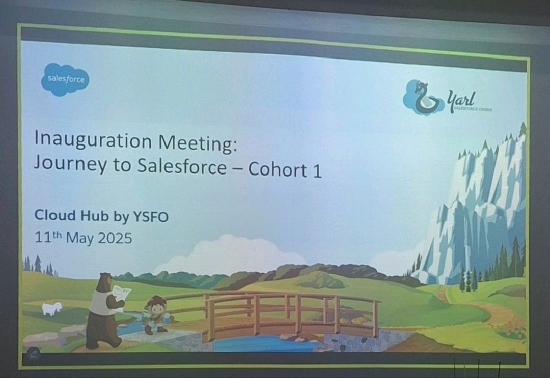 YarlSFO's tweet image. Happening Now!
The Journey to Salesforce Inaugural Meeting is live at Cloud Hub by YSFO!
Our Trailblazers are getting started, connecting, and diving into the world of Salesforce.

#Salesforce #YarlSFO #Journey2Salesforce #TrailblazerCommunity #CommunityExcellence