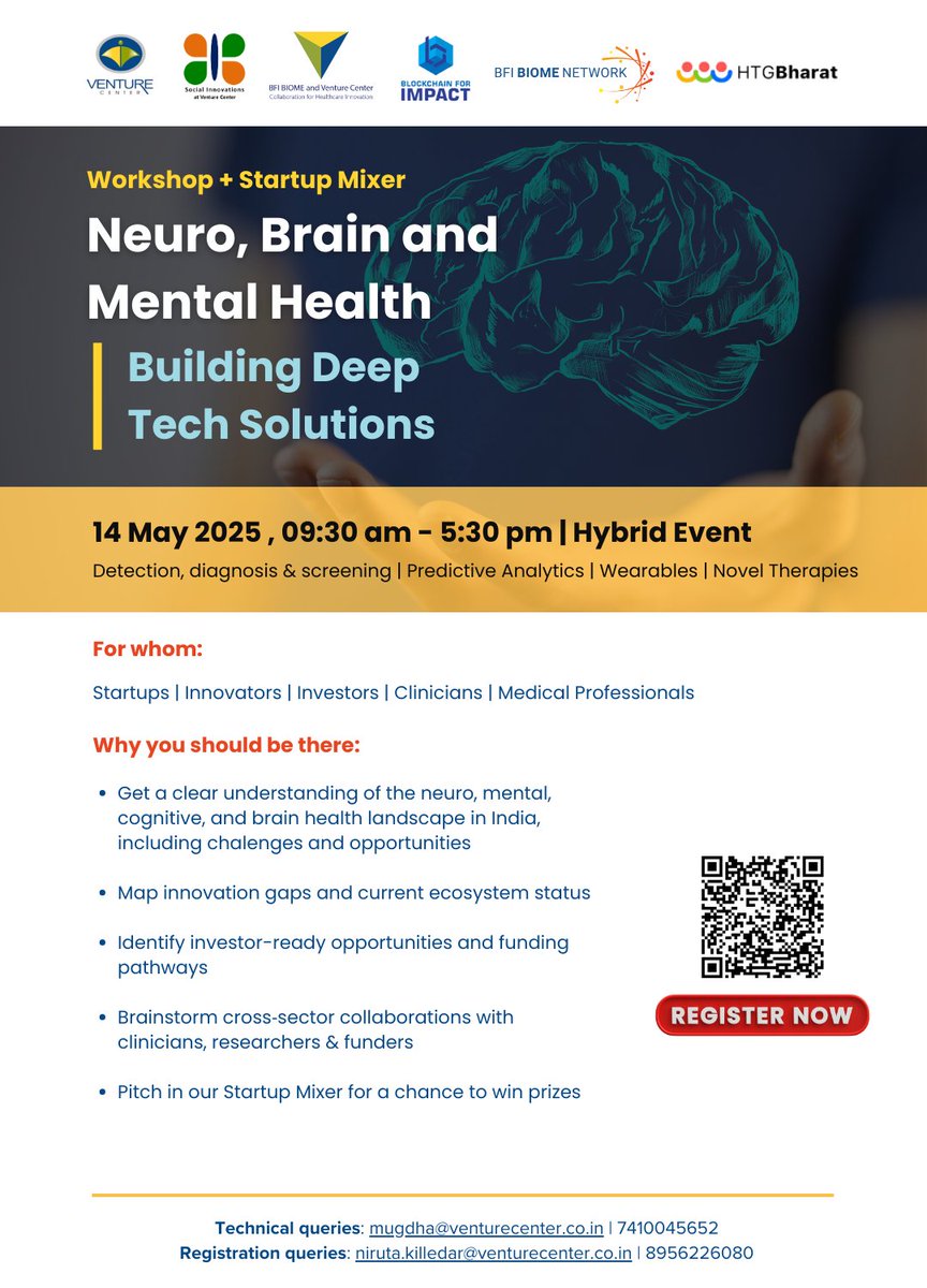 Are you working on predictive analytics, wearables, therapeutics, or anything exciting in the brain and mental health space? We’re hosting a full-day workshop on “#Neuro, #Brain &amp; #MentalHealth: Building Deep Tech Solutions” on 14 May! 

Register: docs.google.com/forms/d/e/1FAI…
