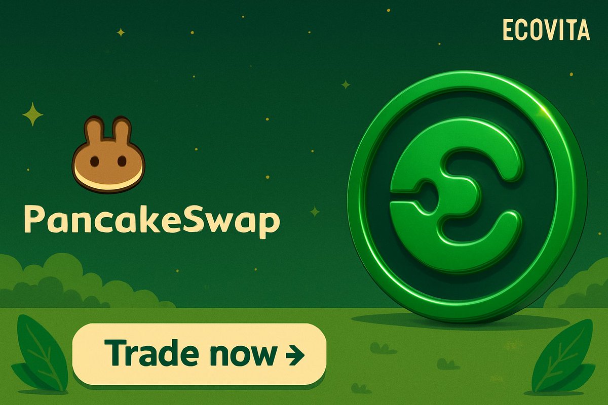 Just a reminder! 📝
$ECOVITA has been available on PancakeSwap for trading.
If you haven’t added it to your portfolio yet, now’s a great time! 🌿💰

👉 Coingecko: coingecko.com/en/coins/ecovi…

👉 Dexscreener: dexscreener.com/bsc/0xE7c71F13…

👉 PancakeSwap: pancakeswap.finance/swap?inputCurr…

#ECOVITA