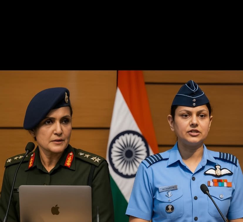 Iamlareb's tweet photo. Ceasefire declared, but the courage remains eternal. Jai Hind to our brave Army and Air Force and Navy 🇮🇳

Col. Sofia Qureshi and Wing Commander Vyomika Singh brave leader with brave courage and representing culture.
#IndianArmy #ceasefire @india https://t.co/b8TUMSYXgh
