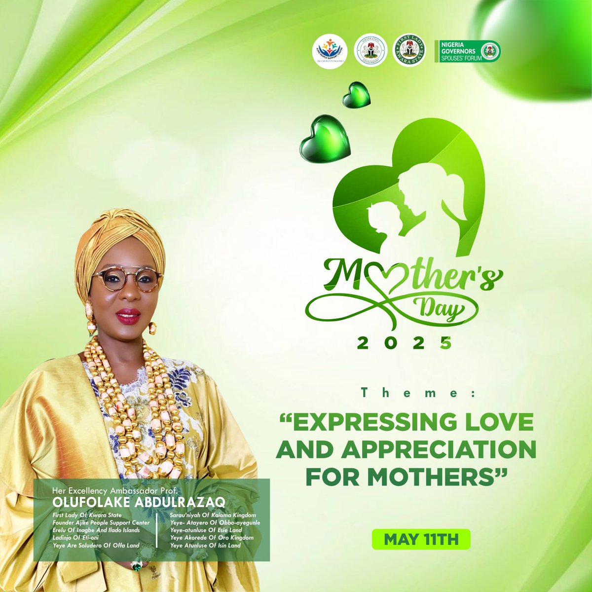 firstladykwara's tweet photo. Mother's Day 2025
May 11th
Theme- "Expressing Love and Appreciation for Mothers."
#mothersday❤️
#HappyMothersDay2025
#mothersdayspecial❤️
#expressinglove
#expressingappreciation
#Ajikecares
#kwarafirstlady https://t.co/Zclg26rEyj