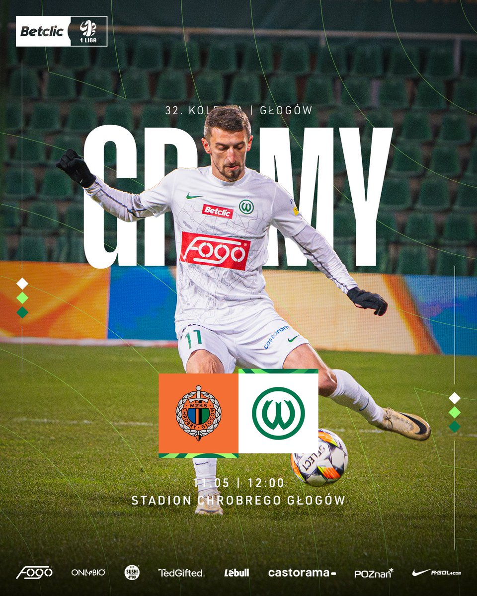 WartaPoznan's tweet photo. 𝗚𝗿𝗮𝗺𝘆 

⚽ 32. kolejka Betclic @_1liga_
⚔ @ChrobryGlogowSA 
🏟️ Stadion Chrobrego Głogów
📆 11 maja
🕛 12:00
💻 @sport_tvppl - aplikacja i strona internetowa
⌨️ #WARCHR https://t.co/etOWq5brdM