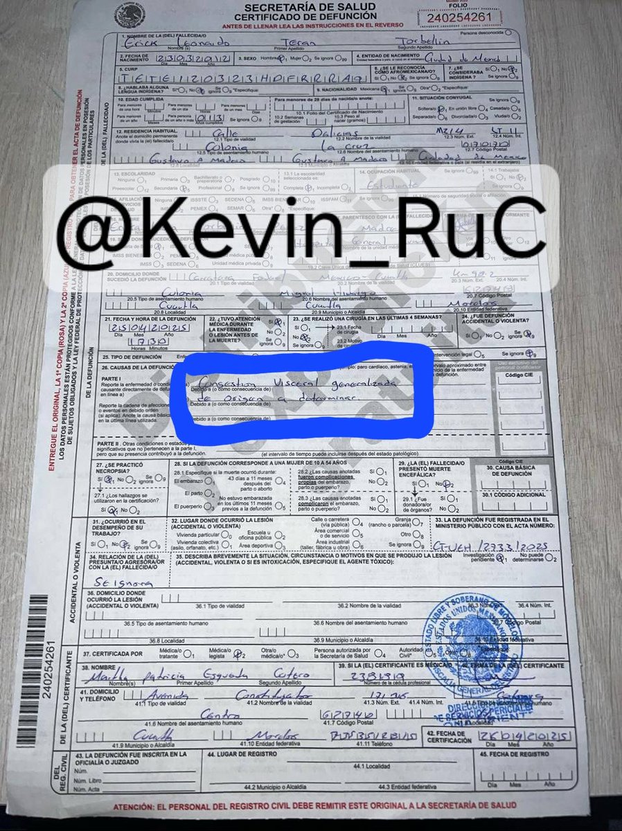 #Ollin Causa de muerte de Erick fue expedida en acta así: "Congestión visceral generalizada" que no es lo mismo a un estallamiento visceral, como se ha dicho <a href="/Fiscalia_Mor/">FISCALIA MORELOS</a> 
El tema se ha vuelto político, parece <a href="/AlcCuauhtemocMx/">Alcaldía Cuauhtémoc</a> <a href="/AlessandraRdlv/">Alessandra Rojo de la Vega</a>