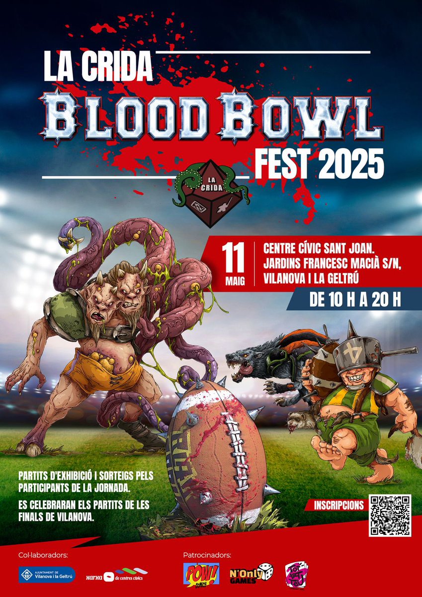 Avui durant tot el dia fem la celebració de la final de la nostra lliga de #BloodBowl esteu convidats a pasar-vos.
Trobareu els tres partits de finals, jocs casuals i molta, molta afició al Blood Bowl.
Podeu portar-vos els vistes equips de Blood Bowl i fer unes partides!!