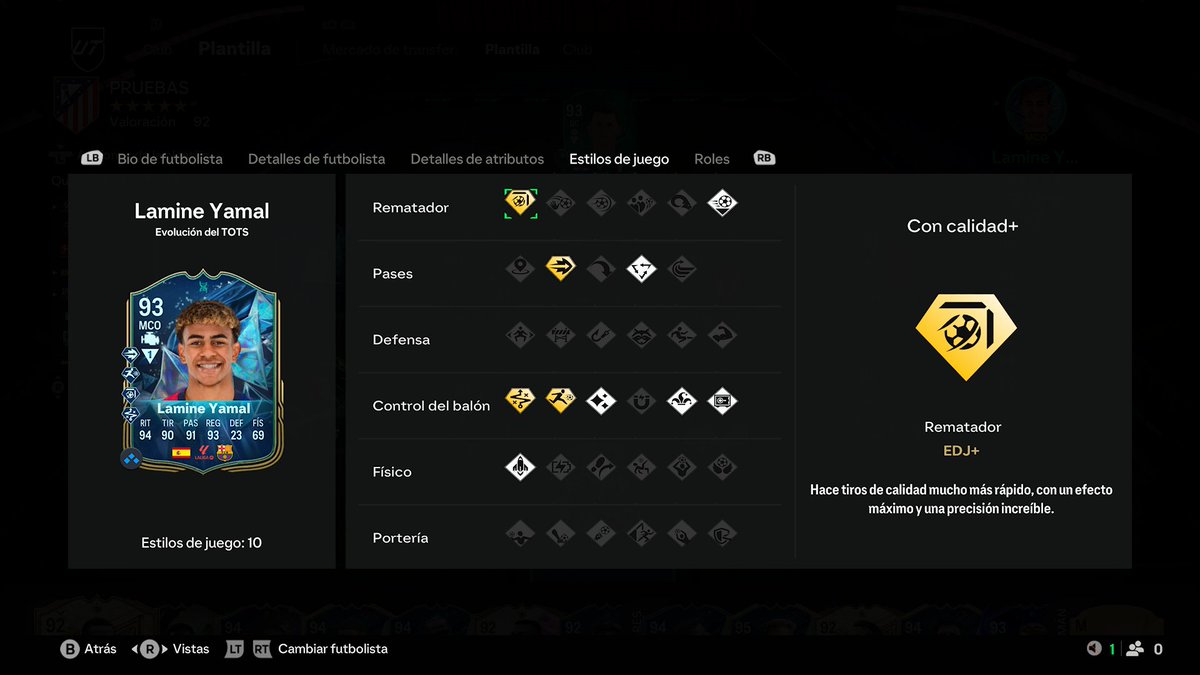Evo a evo se esta quedando un Yamal que se disfruta mucho ingame. Si saliera alguna para subirle fisico seria ya la leche,pero claro,aun sin fisico que le pillen. Os ire subiendo las evos que voy haciendo,que es con los jugadores que mas juego y disfruto,las promos para EA.
🥳