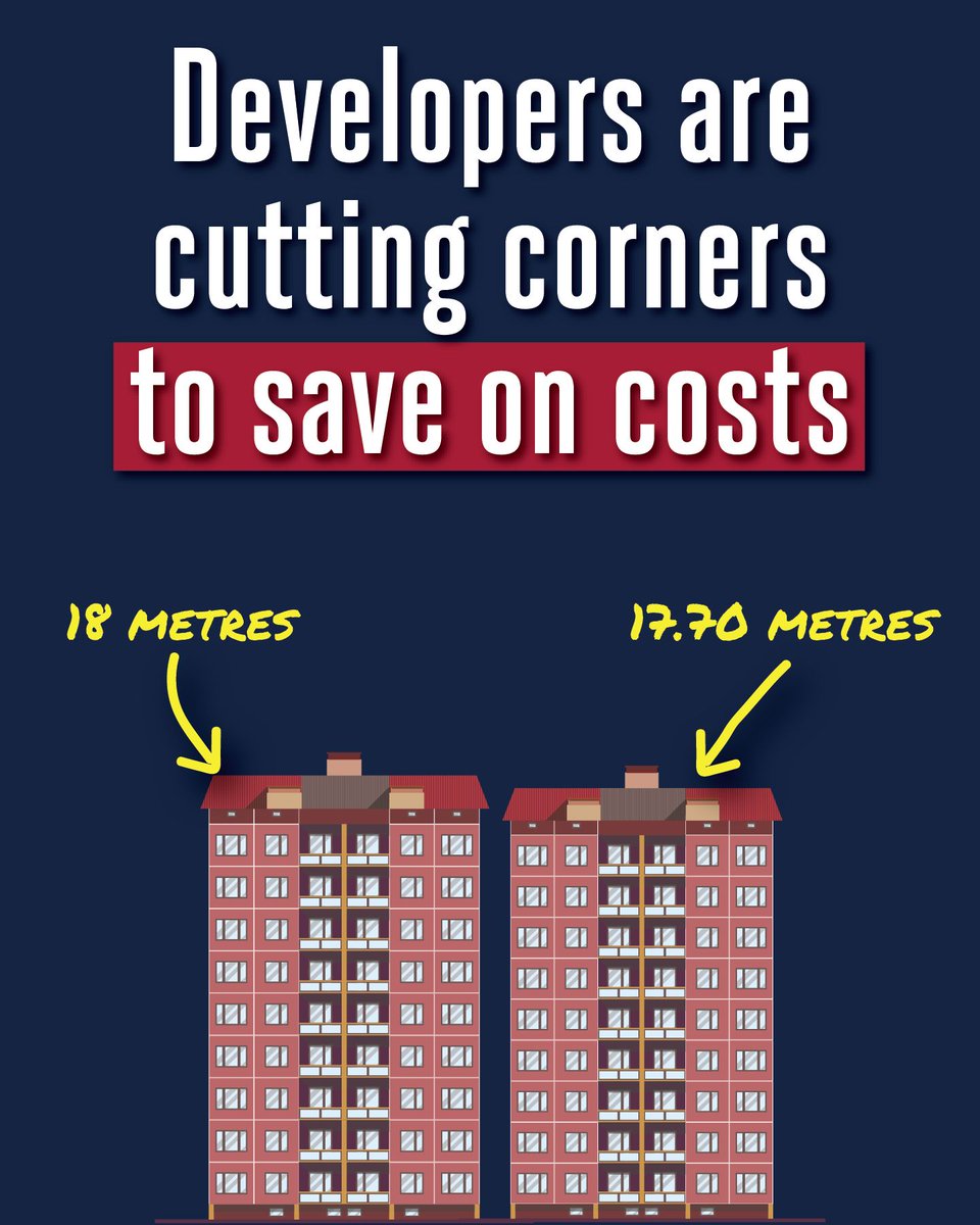 Developers are cutting corners, putting lives at risk. 
 
After the Grenfell Tower fire, new regulations were introduced so that all tower blocks over 18 metres must have two staircases. A proposed development in Penge stops 30cm short of the limit in order to have just one.