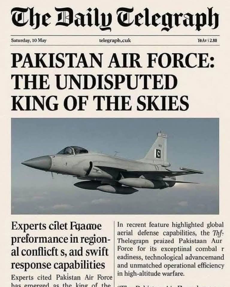 Ndhakku's tweet image. No doubt PAF rattled the enemy but this image is fake and doctored. No such story on the @Telegraph website. Moreover a newspaper of the record would never opt for such a sweeping headline. Say no to fake news