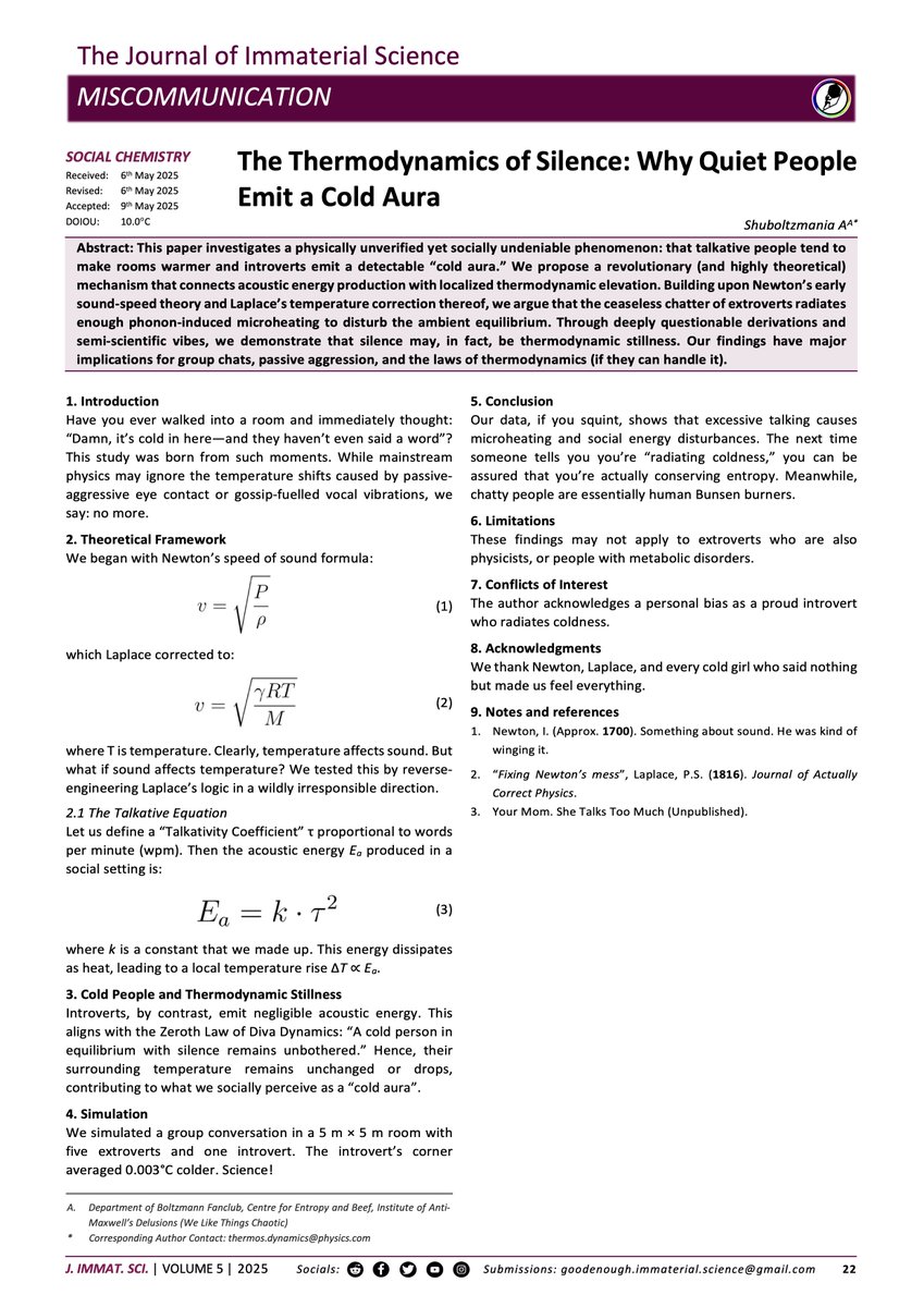 The Thermodynamics of Silence: Why Quiet People
Emit a Cold Aura
