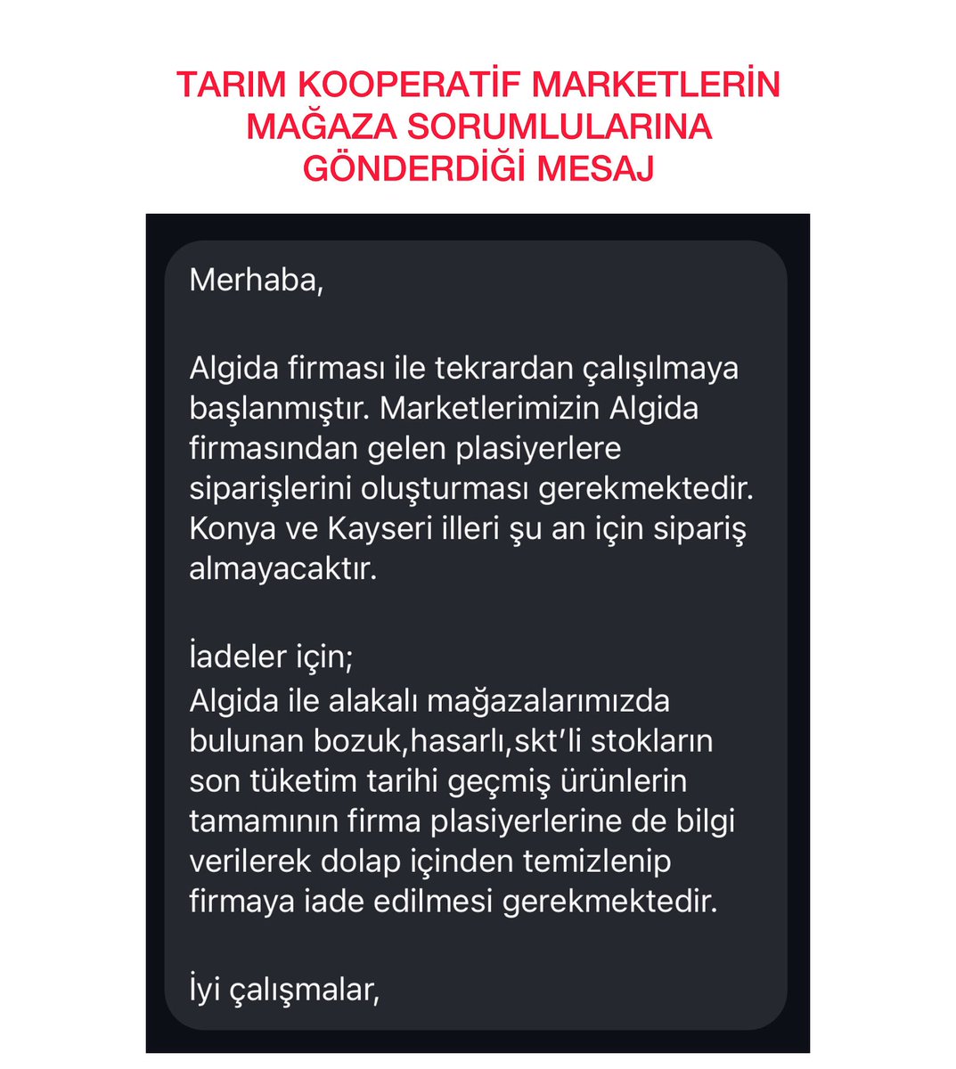 ‼️YAZIK‼️

Tarım Kooperatif Marketleri,
Nüfusuna Oranla ; Boykotun En Etkili
Olduğu ilk iki il Olarak Bilinen
Konya ve Kayseri Dışında Tüm İllerde
BOYKOT Ürünlerine Tamamen
Döndüğünü ilan Etmiş Oldu.