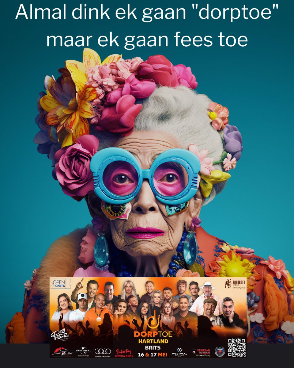 Almal dink ek gaan "dorptoe", maar nee!! 

Kaartjies
👇🏻👇🏻
opentickets.co.za/DorptoeHartland
