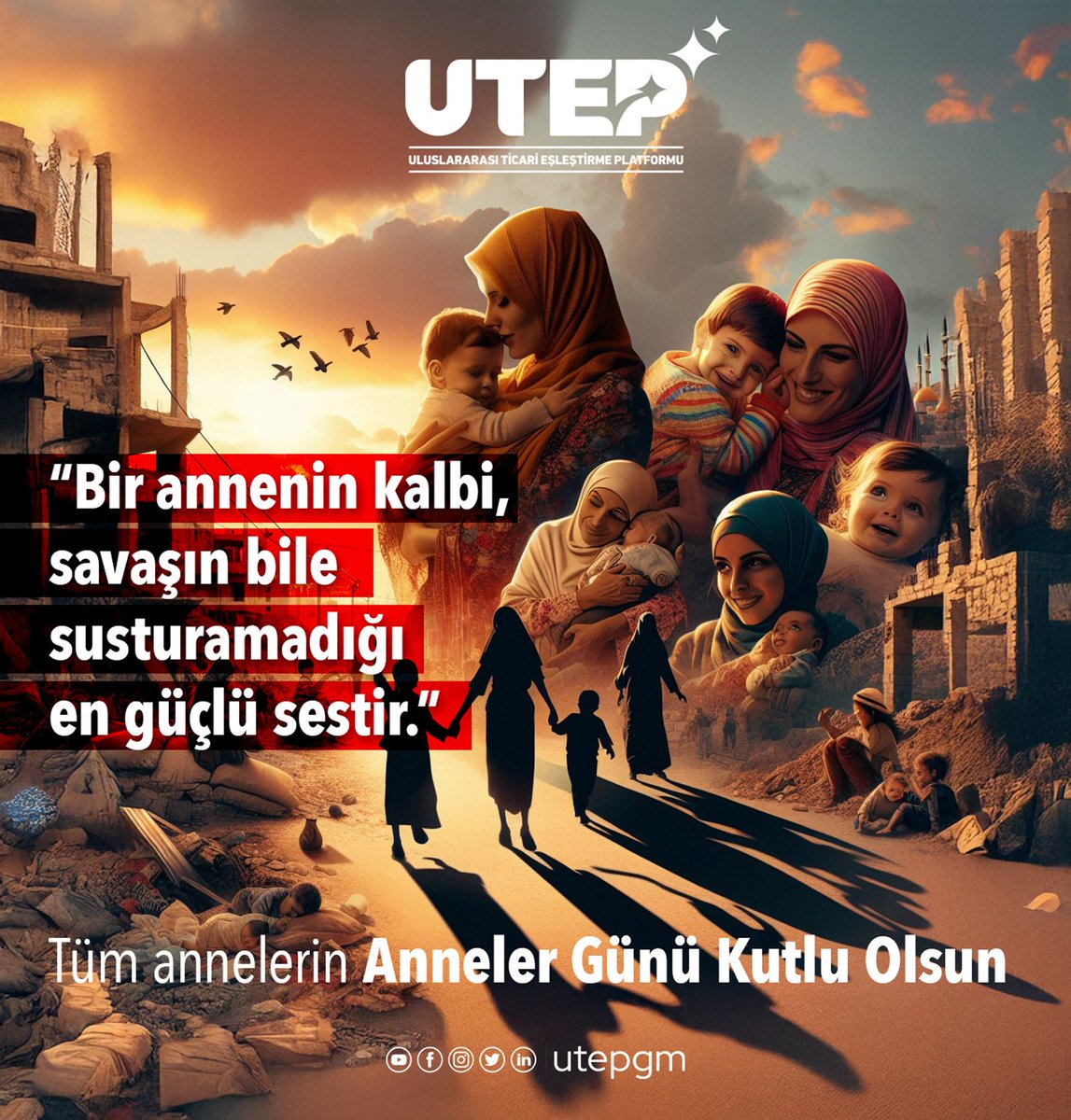 “Bir annenin kalbi, savaşın bile susturamadığı en güçlü sestir.”

Bugün Anneler Günü.
Kutlamalar yapılırken, biz kalbimizi Gazze’deki annelere çeviriyoruz…
Evladını korumak için bedenini siper eden, yıkıntılar arasında umutla dua eden, her yeni güne bir mucize için uyanan