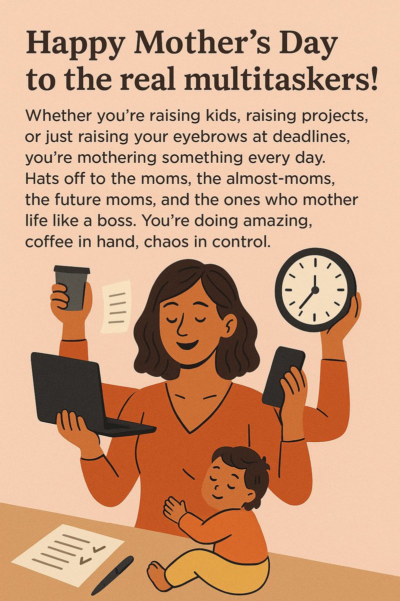 Happy Mother’s Day to the real multitaskers!
Raising kids, projects, or just eyebrows at deadlines — you’re mothering something every day. Cheers to the moms, almost-moms, future moms &amp; boss ladies mothering life. Coffee in hand, chaos in control!
#MothersDay2025