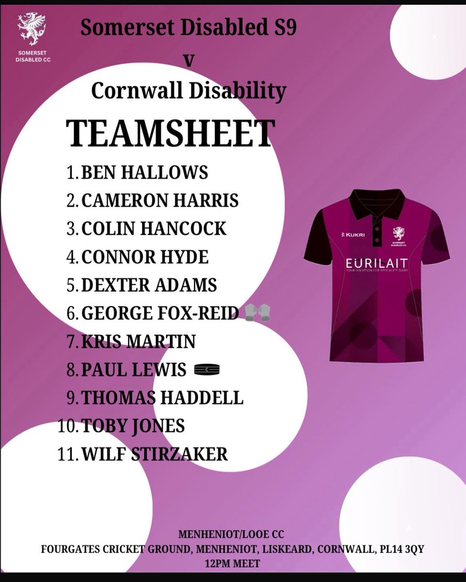 SomersetDisabledCC (@somdisabledcc) on Twitter photo Today our S9 team are travelling to Looe CC to play against <a href="/CornwallCricket/">Cornwall Cricket</a>! Team news below! Good luck all! #gowell #wearesomerset π₯π Today our S9 team are travelling to Looe CC to play against <a href="/CornwallCricket/">Cornwall Cricket</a>! Team news below! Good luck all! #gowell #wearesomerset π₯π