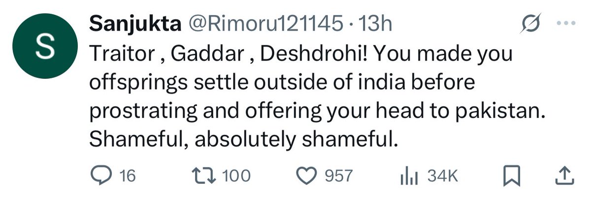 Drunk on bloodlust &amp; hungry for a full-scale war, India’s RW zombie collective is viciously targeting foreign secy, Vikram Misri, &amp; his family just coz of his measured statement on the India-Pak understanding last night. Do they think the FS takes decisions independently?