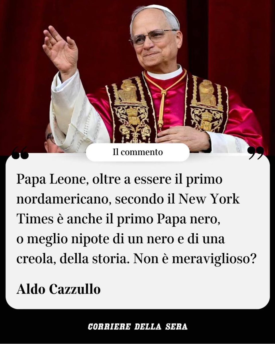 Mercurioaligero's tweet photo. Era stato definito “meticcio”, adesso lo hanno fatto diventare addirittura nero 🤡 
#cazzullate #LeoneXIV https://t.co/Qi9ozey7m6
