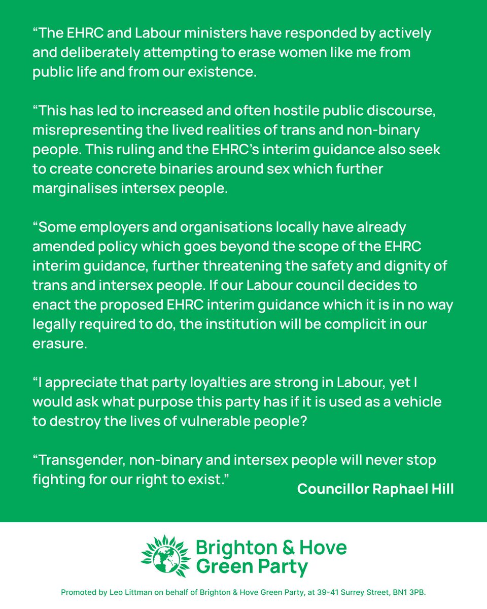 🏳️‍⚧️ "Transgender, non-binary and intersex people will never stop fighting for our right to exist."

❗ Brighton &amp; Hove City Council must stand up and speak out for trans people - or else be complicit in their erasure.