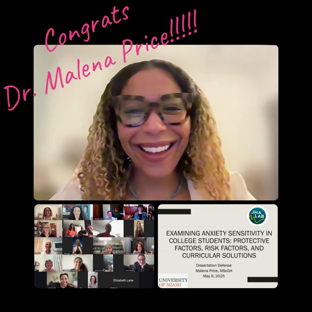 UMiami-Psychology (@umiamipsych) on Twitter photo Repost from <a href="/amishijha/">Amishi Jha</a>
After her stellar dissertation defense today, I’m beyond thrilled to introduce you to… Dr. Malena Price!
Congratulations, Malena!
#PhD
#ProudMentor Repost from <a href="/amishijha/">Amishi Jha</a>
After her stellar dissertation defense today, I’m beyond thrilled to introduce you to… Dr. Malena Price!
Congratulations, Malena!
#PhD
#ProudMentor