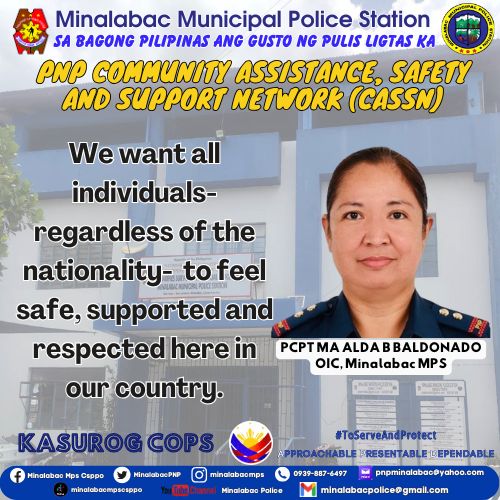 MinalabacPNP's tweet photo. PNP Community Assistance, safety and support Network (CASSN)
#SaBagongPilipinasAngGustongPulisLigtasKa https://t.co/3yl6JxFZeu