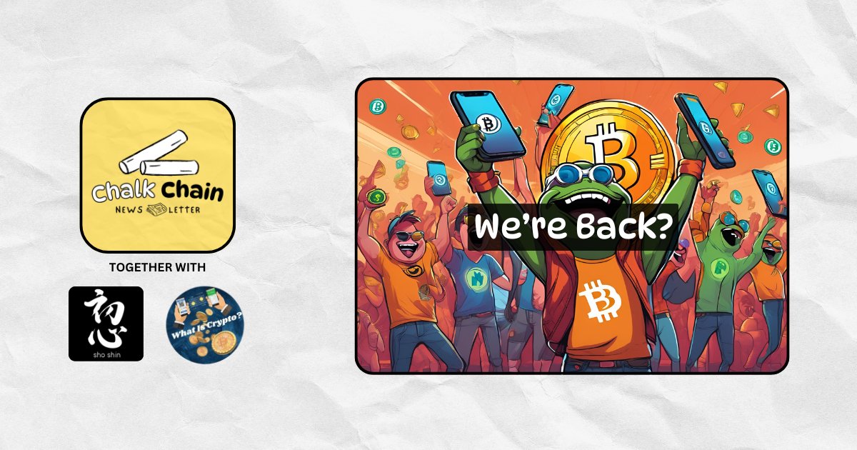 🚨 We’re back? 🚨
Chalk Chain Weekly returns, with fresh takes from <a href="/shoshintrading_/">Shoshin</a>  &amp; <a href="/MattyBoi9619/">What Is Crypto?</a> 
Same mission: simplify crypto, stir in some laughs, and stay sharp.
Tap in 👇
chalkchain.beehiiv.com/p/we-are-back