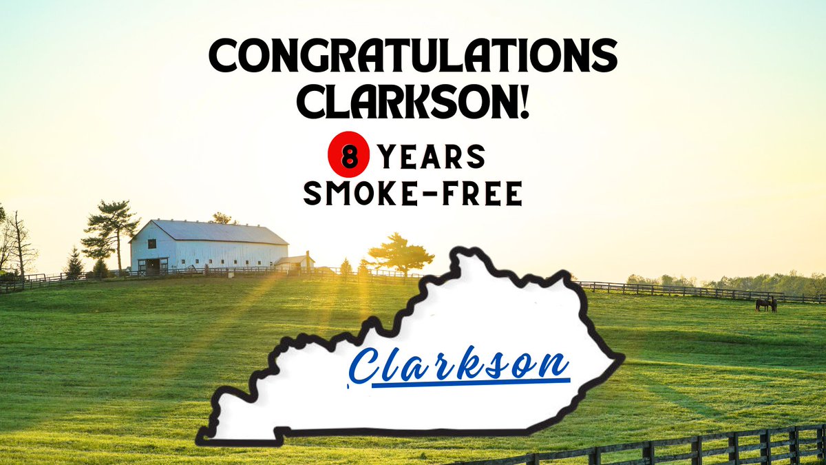 Kentucky Smoke-free (@kysmokefree) on Twitter photo Happy 8th #smokefree anniversary, <a href="/CityofClarkson/">City of Clarkson, KY</a>. 100% #smokefree ordinance including #ecig use since 2017 @KYTobaccoFree <a href="/CDCTobaccoFree/">CDC Tobacco Free</a> <a href="/gcnewsgazette/">Grayson County News</a> <a href="/GraysonRecord/">Grayson Record</a> <a href="/VisitGraysonCo/">Grayson Co. Tourism</a> Happy 8th #smokefree anniversary, <a href="/CityofClarkson/">City of Clarkson, KY</a>. 100% #smokefree ordinance including #ecig use since 2017 @KYTobaccoFree <a href="/CDCTobaccoFree/">CDC Tobacco Free</a> <a href="/gcnewsgazette/">Grayson County News</a> <a href="/GraysonRecord/">Grayson Record</a> <a href="/VisitGraysonCo/">Grayson Co. Tourism</a>