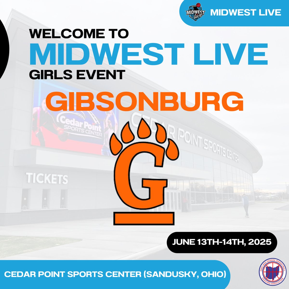 The OHSBCA would like to welcome the following teams to Midwest Live (Girls Event).

Midwest Live is one of the top Scholastic Recruiting Events in the nation!

See you June 13th-14th at the beautiful Cedar Point Sports Center in Sandusky, Ohio. 

#MWLiveGirls2K25