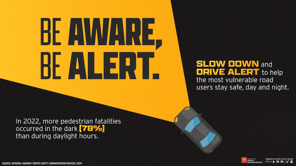 Everyone on the road knows to exercise extra caution and be predictable at night.

Motorists: SLOW DOWN!
Pedestrians: Treat traffic as if drivers can’t see you. #HelpingYouArrive