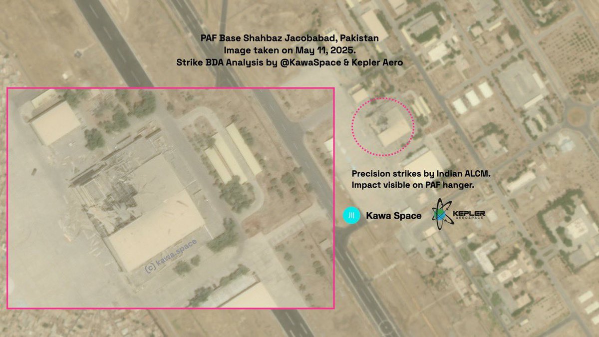 Visegrád 24 (@visegrad24) on Twitter photo New satellite images show that the Indian Air Force struck a hangar at Pakistan Air Force airbase Shahbaz in Jacobabad.
Significant damage is visible in the footage provided by <a href="/KawaSpace/">Kawa Space</a> and
<a href="/KeplerAerospac1/">Kepler Aerospace</a>. The Chinese air defense systems failed to protect Pakistan.
🇮🇳🇵🇰 New satellite images show that the Indian Air Force struck a hangar at Pakistan Air Force airbase Shahbaz in Jacobabad.
Significant damage is visible in the footage provided by <a href="/KawaSpace/">Kawa Space</a> and
<a href="/KeplerAerospac1/">Kepler Aerospace</a>. The Chinese air defense systems failed to protect Pakistan.
🇮🇳🇵🇰