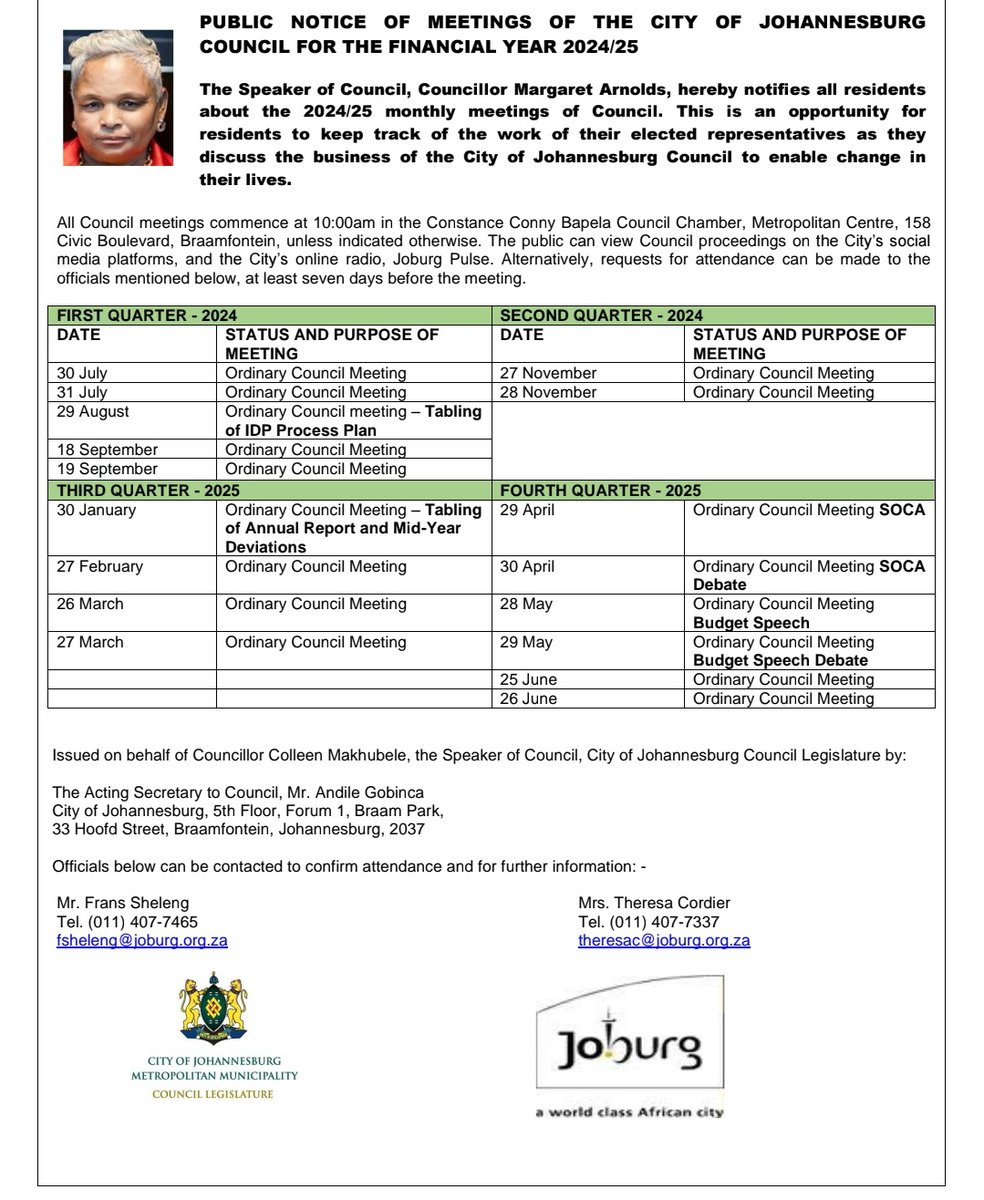 It's not enough to be a citizen, you ought to be an active one..

Find the schedule for council meetings and the rules of participating.

salga.org.za/Documents/NMMF…
