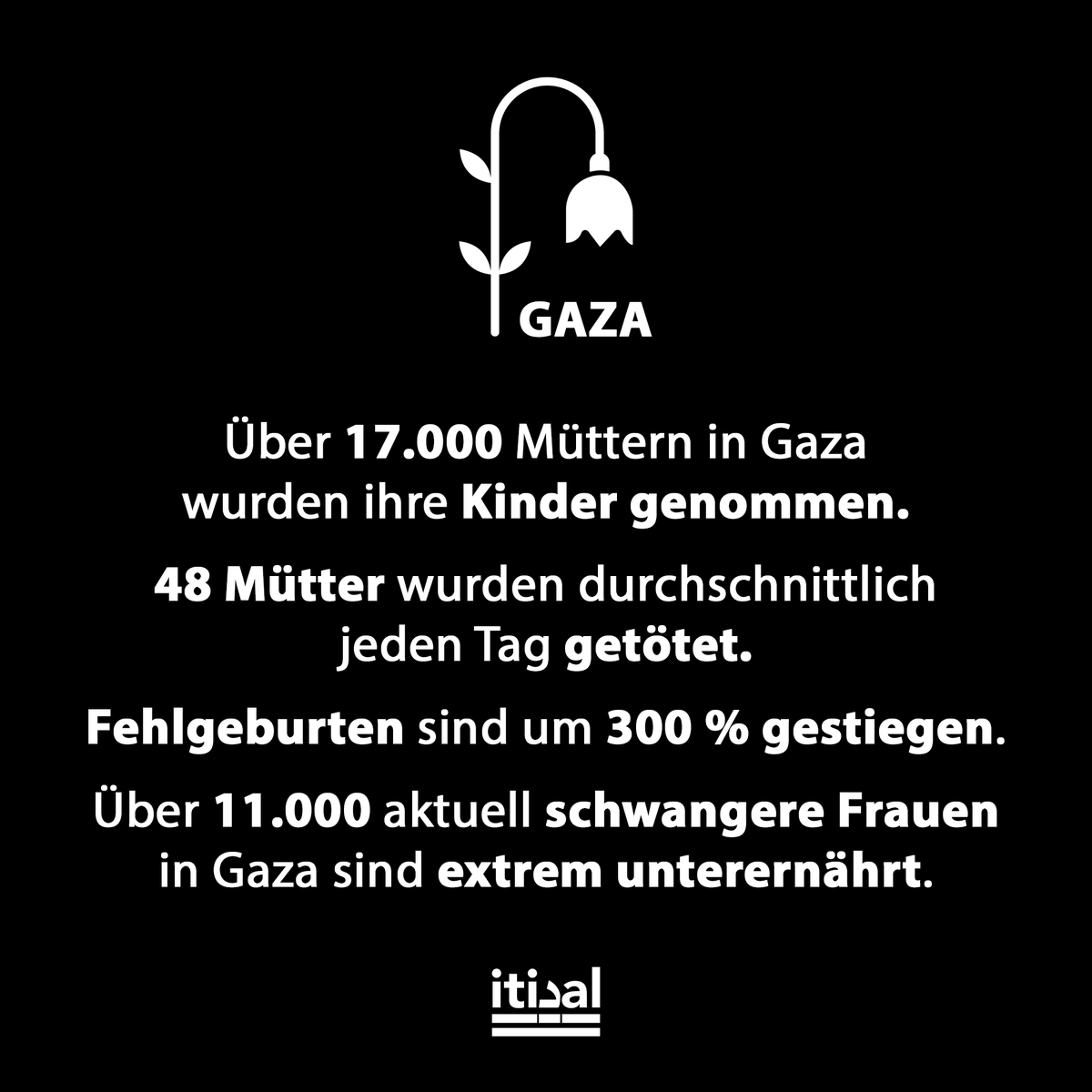 Muttertag bei uns vs. Alltag in Gaza. Der Genozid in Gaza ist auch ein Krieg gegen die Mütter. Sie werden gezielt und massiv in Mitleidenschaft gezogen. Israel hat laut UN-Untersuchungen beabsichtigt die gesamte medizinische Infrastruktur Gazas zerstört. Insbesondere auch die