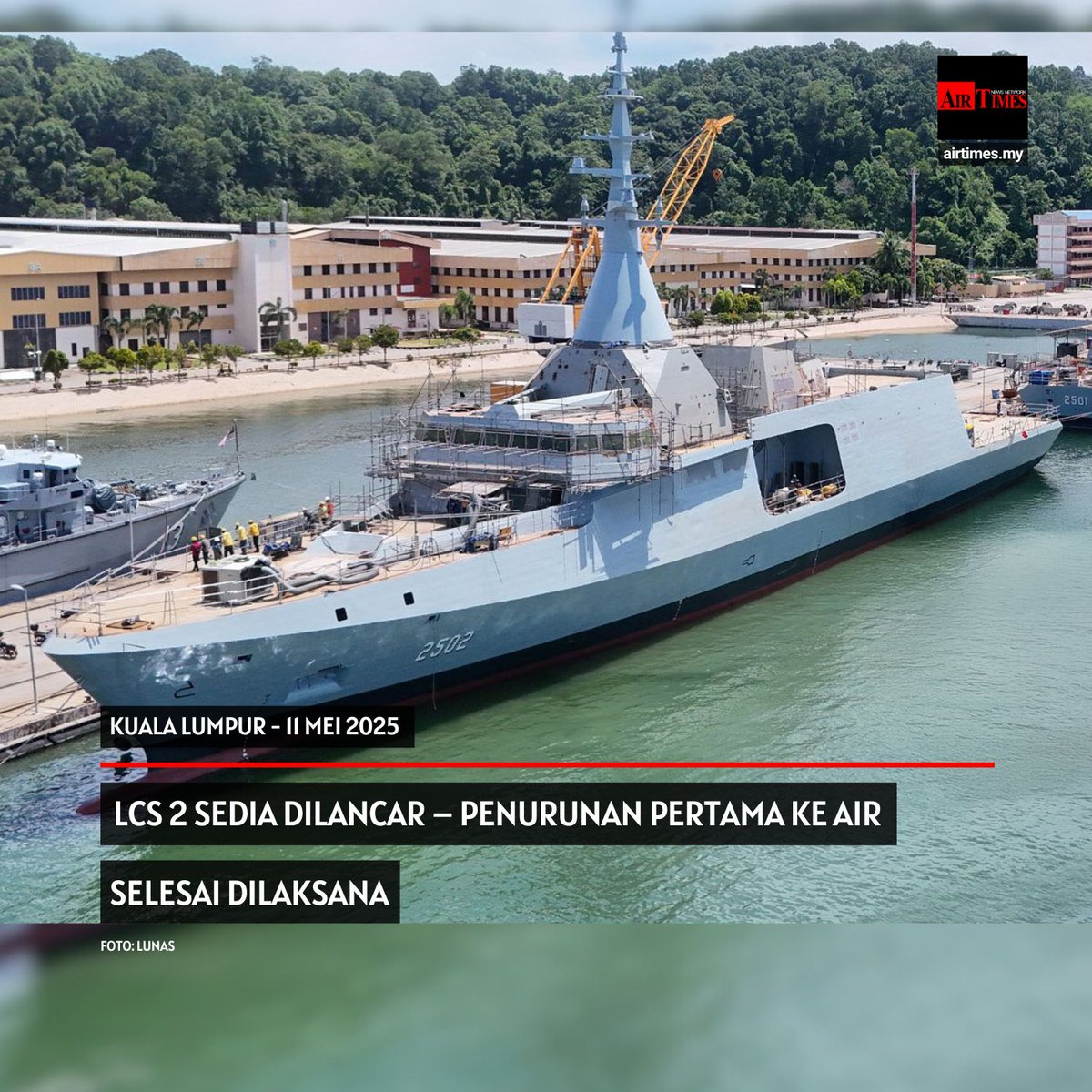 TheAirTimes's tweet image. Technical downslip dilaksanakan tanda kemasukan pertama LCS 2 ke dalam air, satu penanda aras penting dalam kemajuan pembinaan kapal tempur Tentera Laut Diraja Malaysia (TLDM) setakat ini.
@tldm_rasmi 
#pertahanan #Lunas #TLDM #LCS #kapaltempur #airtimes
airtimes.my/2025/05/11/lcs…