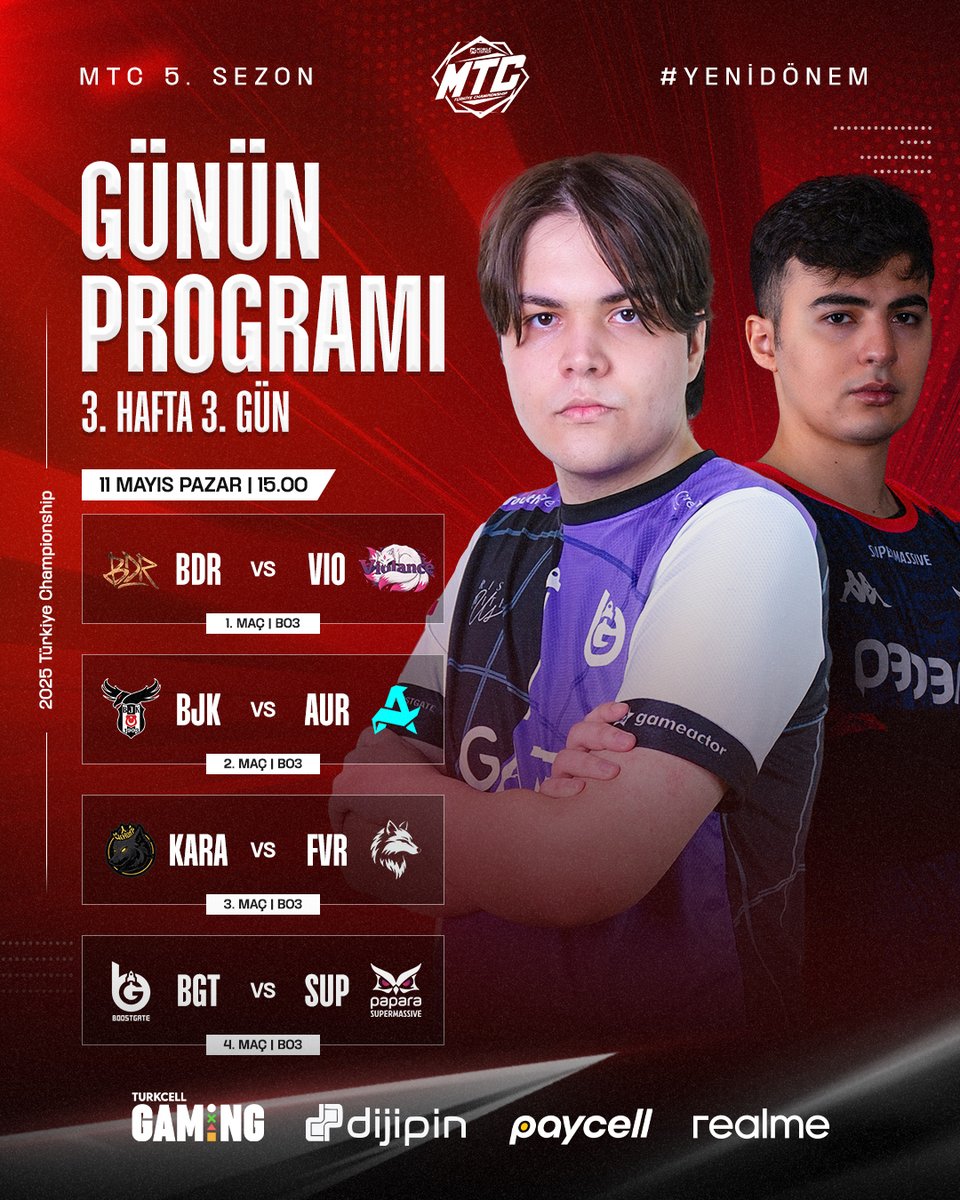 MTC 5. Sezon Lig Aşaması’nın son gününde 4 maç var 🔥

Yayın Başlangıcı: 11 Mayıs Pazar 15.00

Canlı Yayın Kanalları:
📺YouTube / mobilelegendstr
📺YouTube / mlbbespor
📺TikTok / mobilelegendstrofficial

Maç tahminlerinizi yorumlarda görelim!

#MTCS5 #MLBB_MTC #mlbbtr #YeniDönem