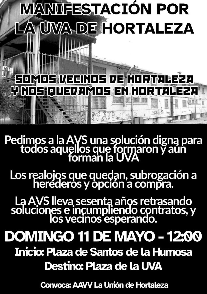 AVLaUnion's tweet photo. Hoy a las 12h desde plaza de Santos de la Humosa, por el derecho a una vivienda digna!!!
#Hortaleza #ViviendaDigna #derechoAtecho #ParticipacionVecinal #SomosBarrio https://t.co/IB3sab4O7R