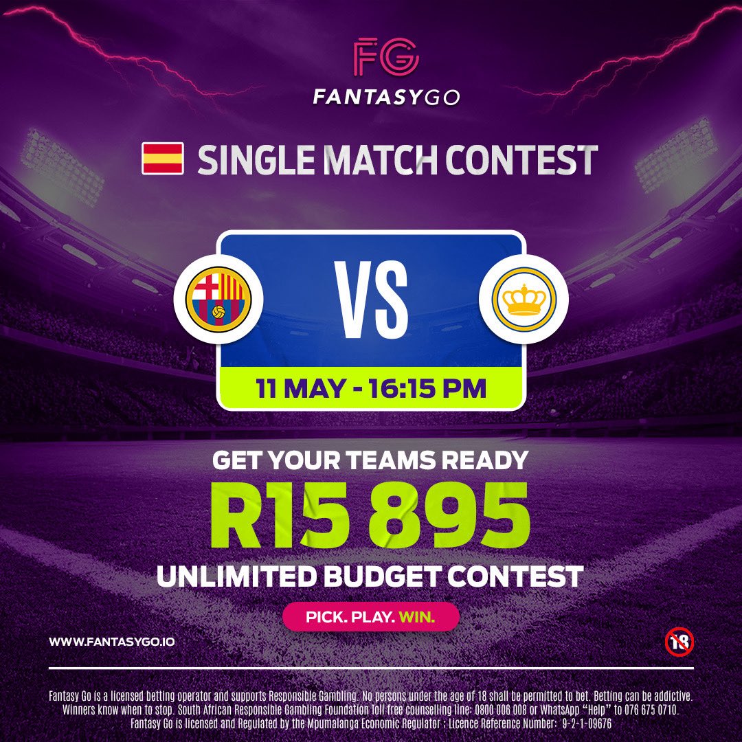 FantasyGo_sa's tweet photo. #ElClásico is here! 🇪🇸

Barcelona vs Real Madrid - the ultimate showdown!

Think you can pick the perfect lineup?

Enter out now and prove you’re the real manager of El Clásico!🔥

Over R15 000 up for grabs!⬇️

https://t.co/c2BrIgha75

#FantasyFootball #LaLiga #BarcaRealMadrid https://t.co/35GaTtzpEo