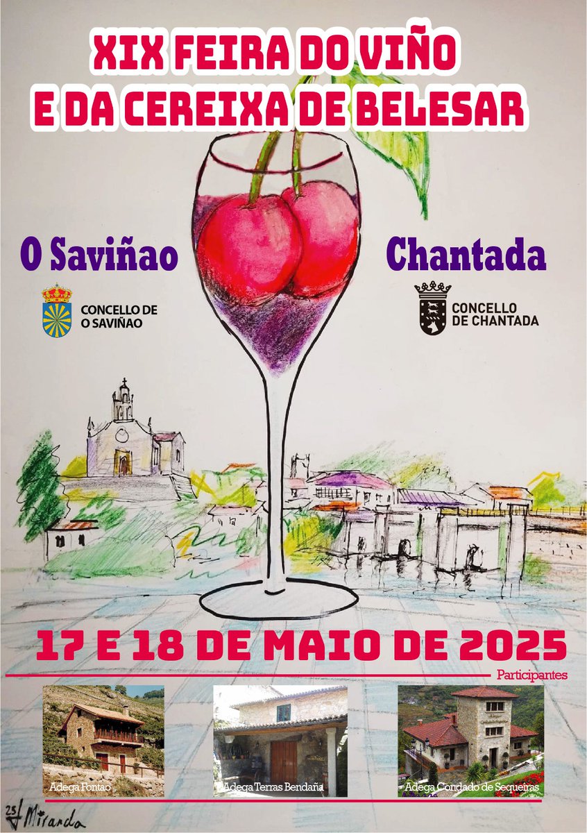 ChantadaConcell's tweet photo. 🍒🍷 XIX Feira do Viño e da Cereixa de Belesar.
- Organiza: "Asociación de Papeiros e Rabudos"
- Adegas participantes: Adega Fontao, Terras Bendaña e Condado de Sequeiras
- Colaboran: @O_SAVINHAO e @ChantadaConcell
#Belesar #OSaviñao #Chantada #RibeiraSacra https://t.co/T3ElUQFxh2