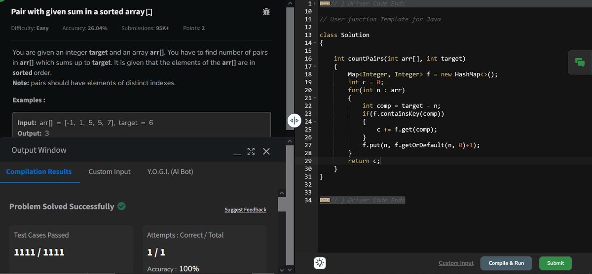 BasuS030's tweet image. Day 40 of GFG 160
Problem: pair with given sum in a sorted array
@geeksforgeeks 
#codingcareer