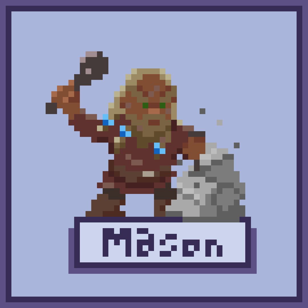 Yahlir's tweet photo. Stone mason – the carpenter’s opposite: a sturdy dwarf shaping stone instead of wood.
Both essential to the village’s growth.
#Dwarf #Mason #PixelArt #CharacterDesign #ドット絵
#pixelart #indiegameart #fantasyart #gamedev #dwarf https://t.co/4BWhvM3FO9
