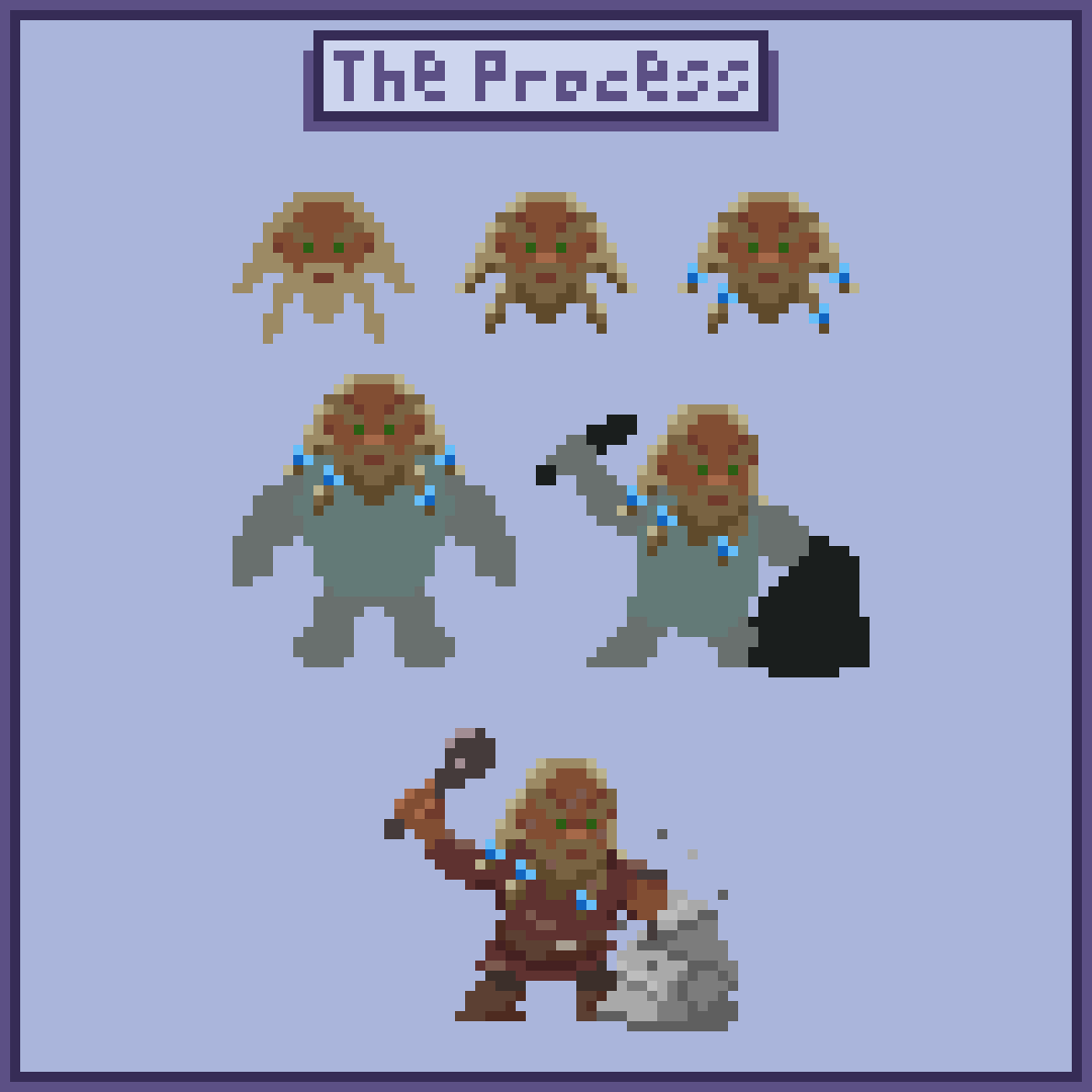 Yahlir's tweet photo. Stone mason – the carpenter’s opposite: a sturdy dwarf shaping stone instead of wood.
Both essential to the village’s growth.
#Dwarf #Mason #PixelArt #CharacterDesign #ドット絵
#pixelart #indiegameart #fantasyart #gamedev #dwarf https://t.co/4BWhvM3FO9