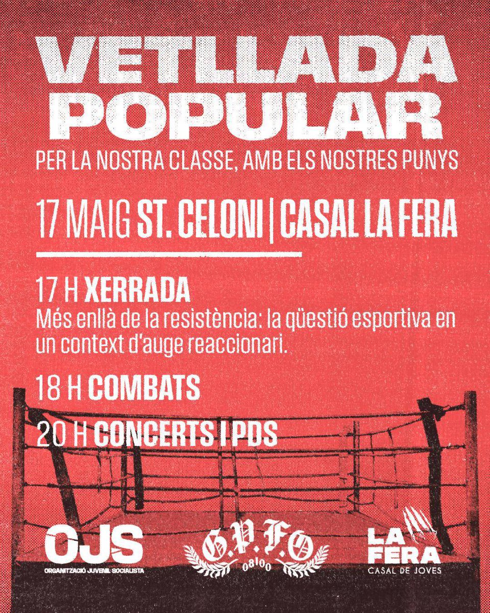 🔴 PROGRAMACIÓ COMPLETA

📍 Ens veiem el dissabte 17 de maig a la Fera, Sant Celoni.

Caminem cap al 7J, contra la reacció i el feixisme lluita de classes❤️‍🔥