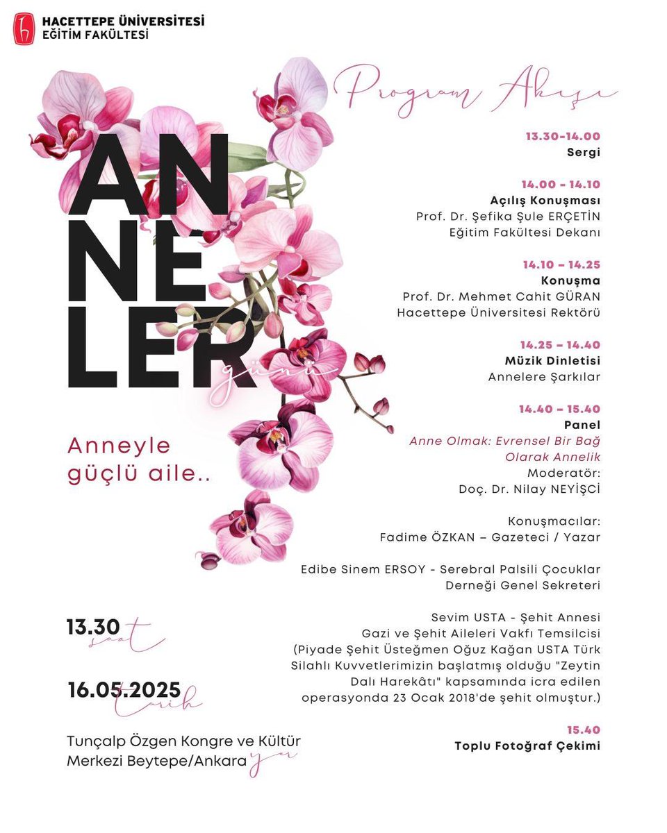 Evlatlarını vatanımız için feda eden kahraman şehit annelerimizin, tüm annelerin, anne gibi emek verenlerin gününü kutluyorum.   16 Mayıs 2025 de gerçekleştireveğimiz “Evrensel Bir Bağ Olarak Annelik: Anneyle Güçlü Aile” etkinliğimize davet ediyorum.

<a href="/Hacettepe1967/">Hacettepe Üniversitesi</a> 
<a href="/HU_Egitim/">HÜ Eğitim Fakültesi</a>