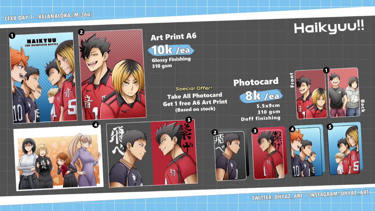 dhyaz_art's tweet photo. [Like and Rts are appreciated]
dhyaz_art #CFXX OTS Catalogue is here ~

Day 1 only‼️
🔥Fandom : JJK, BBB, Bnha dan Haikyuu
🍀Circle : Kelanoka (M-36a)
On Saturday,24th may 2025

💲Preferably cash

#CF20 #CFXXcatalogue #comifuro20catalogue #JujutsuKaisen #warunghaikyuu #BoBoiBoy https://t.co/SSiTHXFNhm