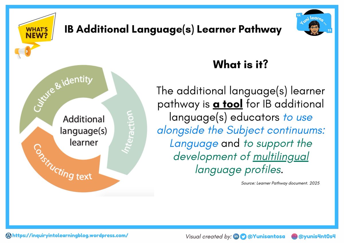 YuniSantosa's tweet image. 💬 Have you seen the IB Additional Language(s) Learner Pathway? 👀
🌍 Are you an #IBPYP educator supporting #multilinguallearners? Are you additional language teachers/coordinators?
Don’t miss this RESOURCE!
#pypchat
linkedin.com/posts/yunisant…