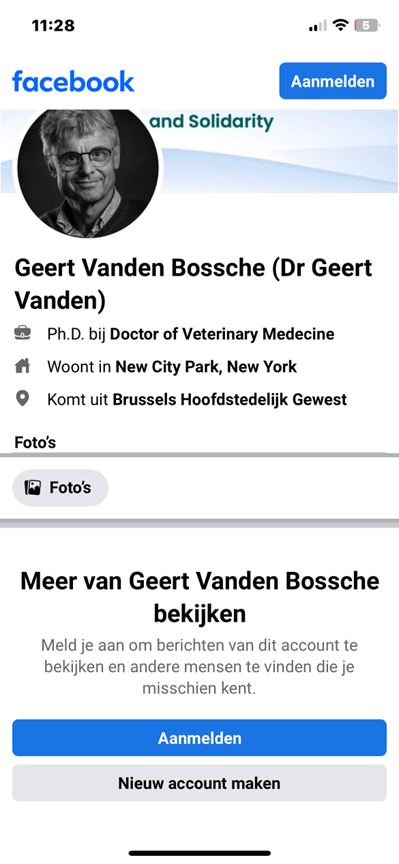 GVDBossche's tweet photo. Please note that this is not my real Facebook account, but rather a fake one that some idiot has created to spread foolish messages with the intention of undermining my credibility. If you have a Facebook account, please report this. I have reported it myself as well, but even three weeks after I reported it, Facebook still has not removed this fake account.