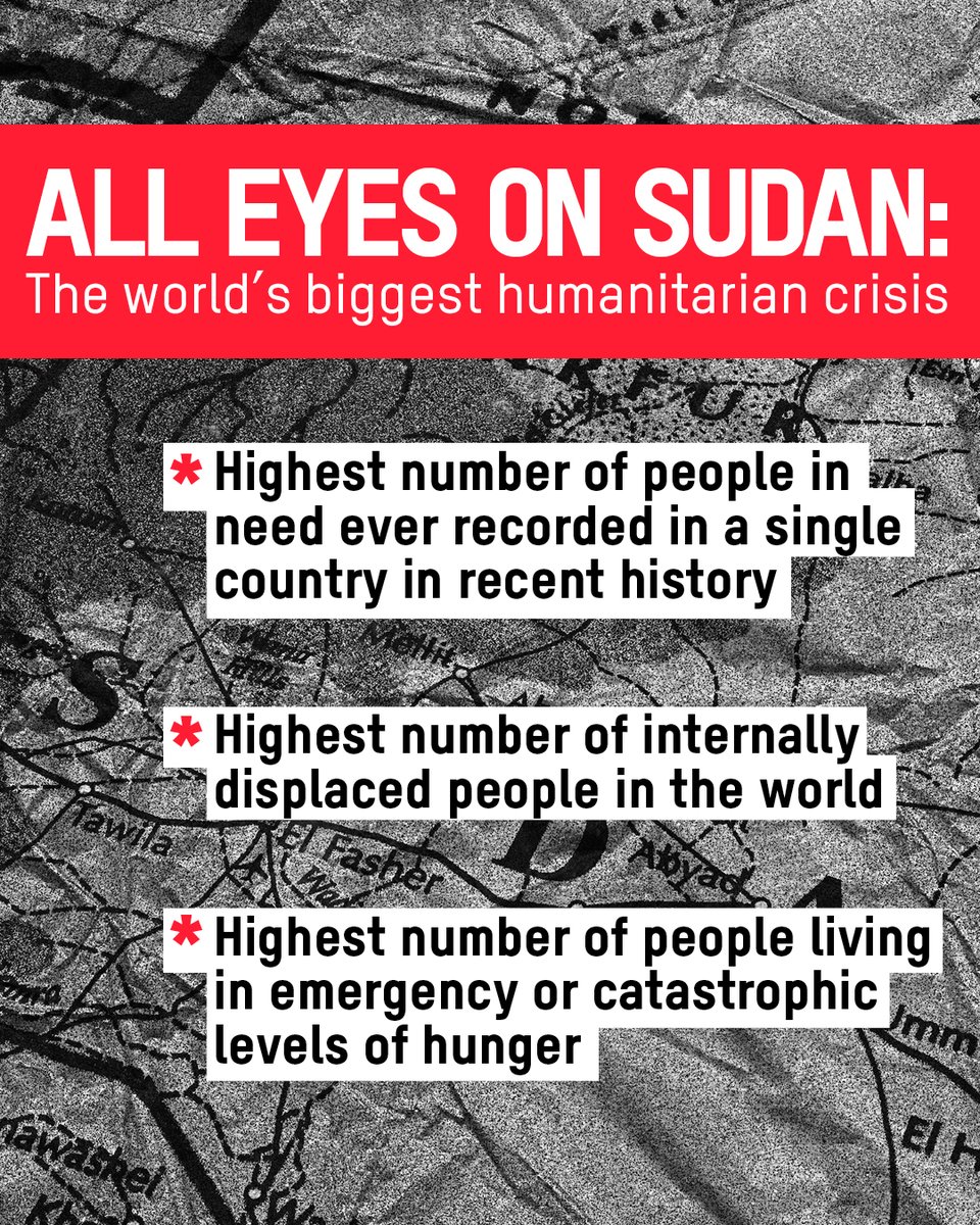 Sudan’s conflict has created the world’s largest humanitarian crisis:  

– 12.7 million people displaced  
– 1 in 2 Sudanese face hunger  
– 5 areas already experiencing famine  
– Only 10% of the UN appeal funded  
And now, the rainy season and aid cuts threaten to push