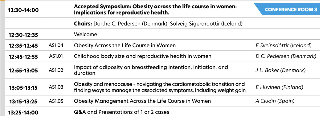 EASO (@easoobesity) on Twitter photo Join chairs Dorthe C. Pedersen 🇩🇰 and Solveig Sigurardottir 🇮🇸 for the Accepted Symposium: Obesity across the life course in women: Implications for reproductive health ➡️ 11th May at 12:30
<a href="/AndreeaCiudin1/">Andreea Ciudin</a> Join chairs Dorthe C. Pedersen 🇩🇰 and Solveig Sigurardottir 🇮🇸 for the Accepted Symposium: Obesity across the life course in women: Implications for reproductive health ➡️ 11th May at 12:30
<a href="/AndreeaCiudin1/">Andreea Ciudin</a>
