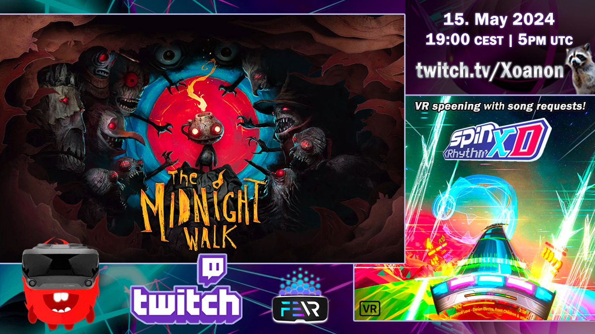 Xoanon (@_xoanon_) on Twitter photo ๐ฅ Live now: twitch.tv/xoanon ๐ฆ
๐ Time for eerie exploration in "The Midnight Walk"!
๐ถ Then: music & song requests in #SpinRhythmXD!
๐ <a href="/MoonHoodStudios/">MoonHood</a> <a href="/fasttravelgames/">Fast Travel Games</a> <a href="/SpinRhythmGame/">Spin Rhythm XD</a> <a href="/pulsoid_app/">Pulsoid - Heart Rate Streaming</a>
๐ท๏ธ #TheMidnightWalk #SpinRhythm #indiegame #indiedev #indie #PCVR #VR ๐ฅ Live now: twitch.tv/xoanon ๐ฆ
๐ Time for eerie exploration in "The Midnight Walk"!
๐ถ Then: music & song requests in #SpinRhythmXD!
๐ <a href="/MoonHoodStudios/">MoonHood</a> <a href="/fasttravelgames/">Fast Travel Games</a> <a href="/SpinRhythmGame/">Spin Rhythm XD</a> <a href="/pulsoid_app/">Pulsoid - Heart Rate Streaming</a>
๐ท๏ธ #TheMidnightWalk #SpinRhythm #indiegame #indiedev #indie #PCVR #VR